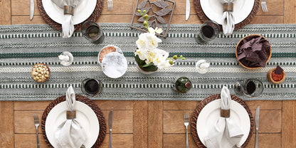 DII Farmhouse Braided Stripe Table Runner Collection, 15x108 (15x113, Fringe Included), Dark Green