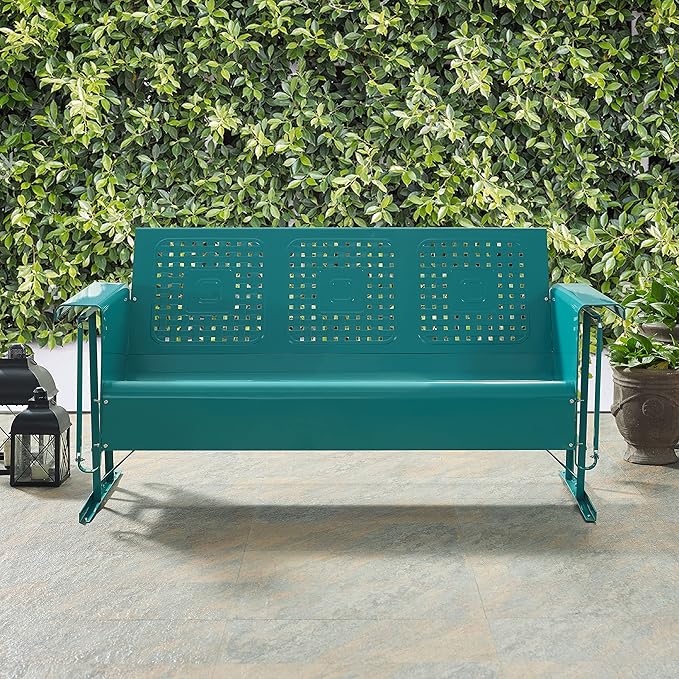Crosley Furniture Bates Retro Metal Outdoor Sofa Glider, 3-Person Rocking Patio