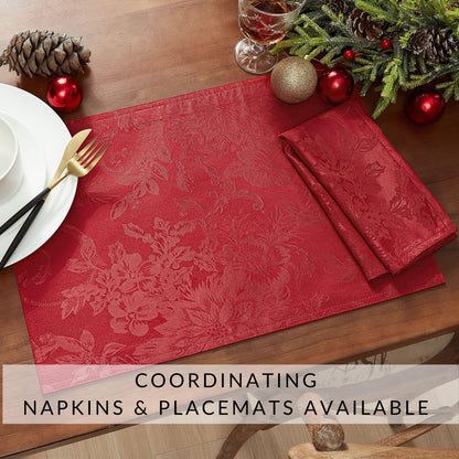 Elrene Home Fashions Poinsettia Elegance Jacquard Christmas/Holiday Wrinkle Resistant Dining Tablecloth, 90"X90" Round, Red