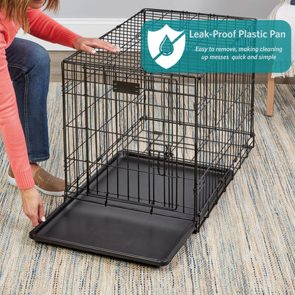 MidWest Homes for Pets Newly Enhanced Double Door iCrate 90.42 cm (36-Inch) Long Dog Crate, Includes Leak-Proof Pan, Floor Protecting Feet, Divider Panel & New Patented Features, Black, Model 1536DDU