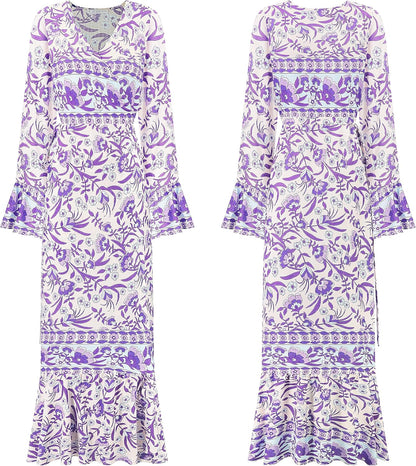 R.Vivimos Womens Summer Long Sleeve Cardigan Sexy Maxi Dresses