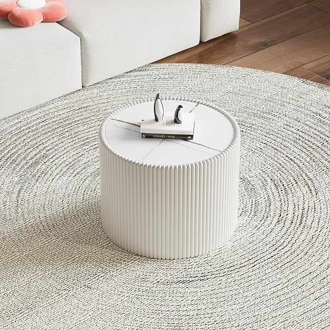 Round Marble End Table, 17.72" White Small Side Table