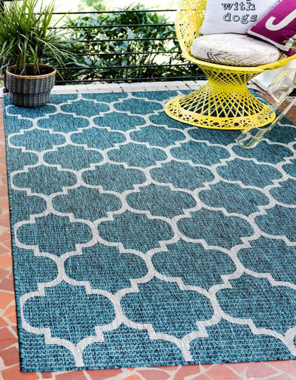 Unique Loom Outdoor Trellis Collection Area Rug (4' 1" x 6' 1" Rectangle, Teal/ Gray)