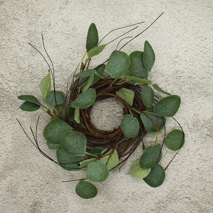 CVHOMEDECO. Rustic Country Artificial Eucalyptus Leaves and Twig Wreath, Year Round Full Green Wreath for Indoor or Outdoor Display, 9-Inch