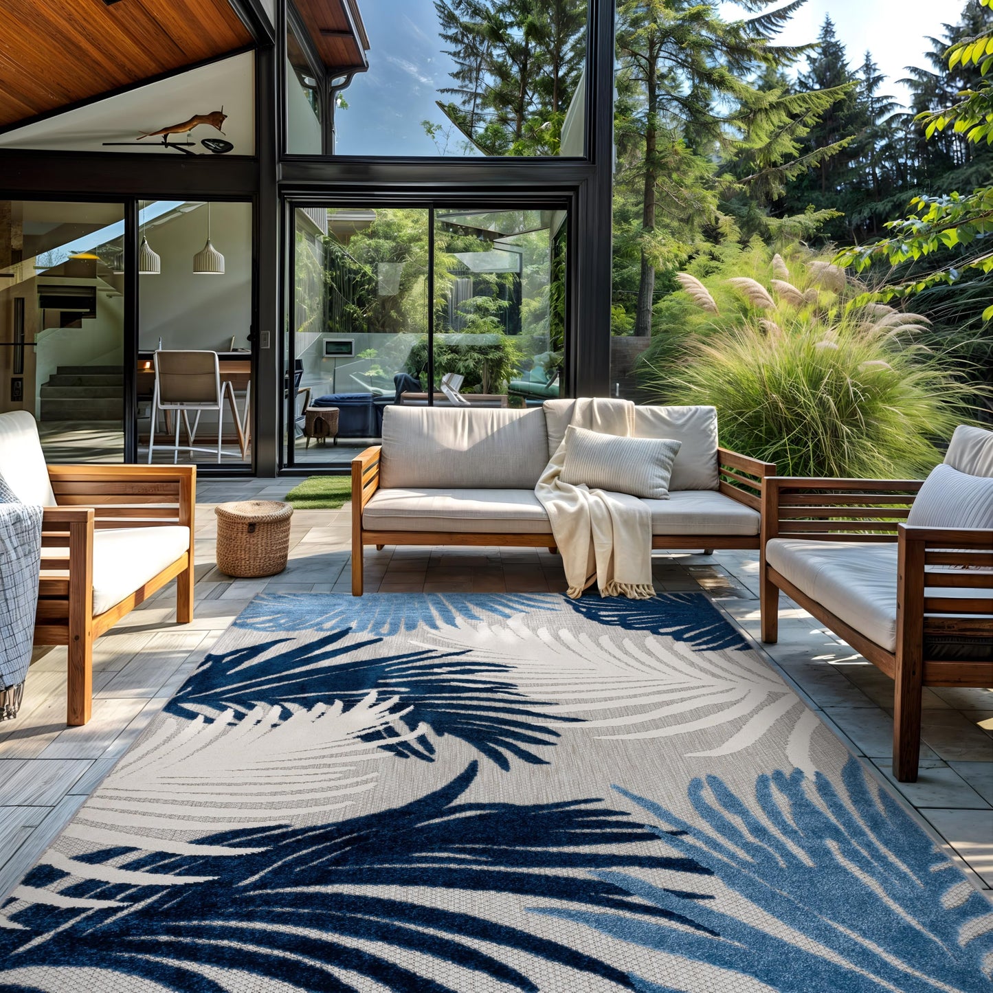 Rugshop Navy Lucca Contemporary Floral Indoor/Outdoor Area Rug Durable Polypropylene, Weather Resistant, Easy to Clean for Backyard, Deck and Outdoor Lounge 10' x 14'