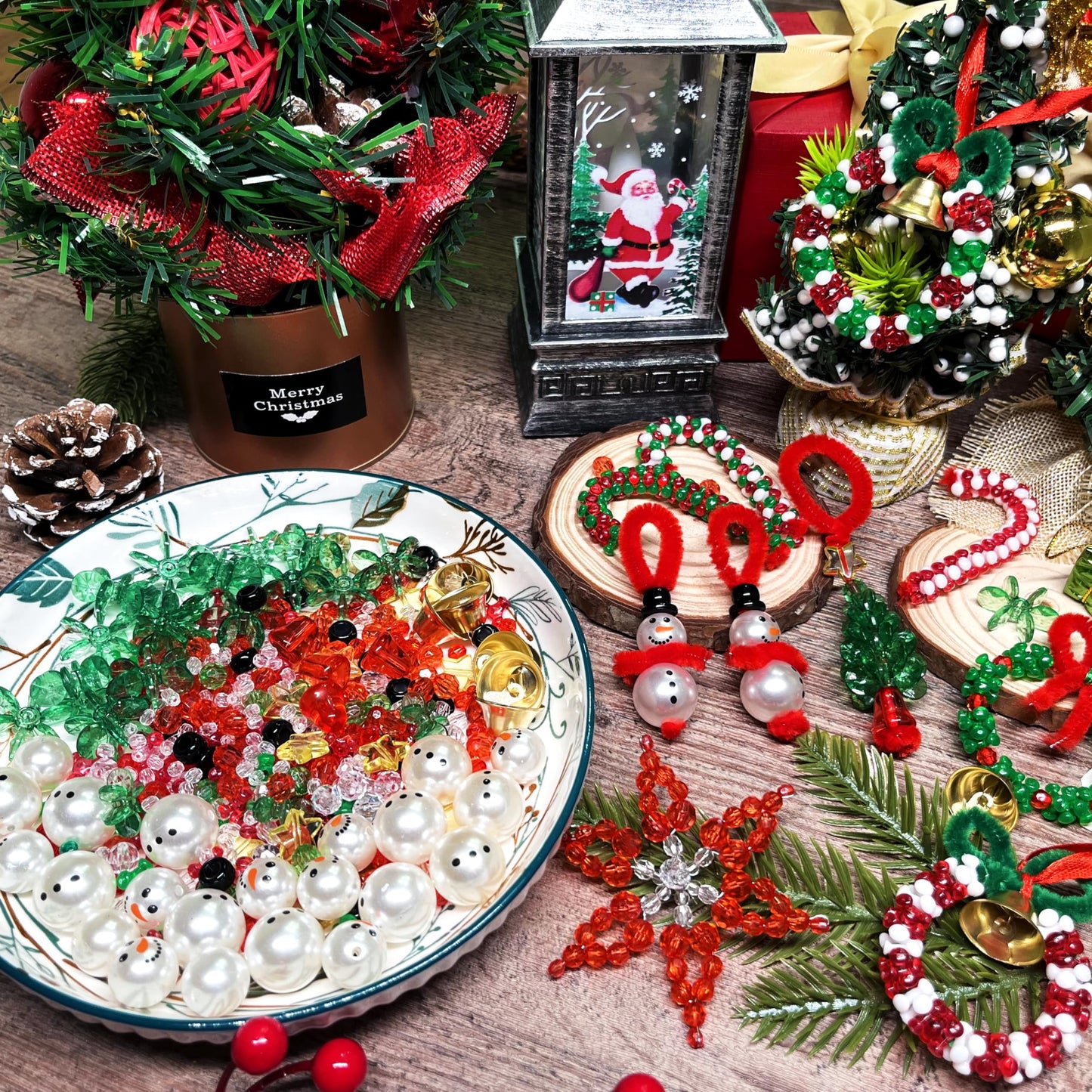 Christmas Beaded Craft Kit for Kids - 60 Pc Ornament Set, Tree Decorations (Snowman, Christmas Tree, Wreath, Snowflake, Candy Cane Each x12)