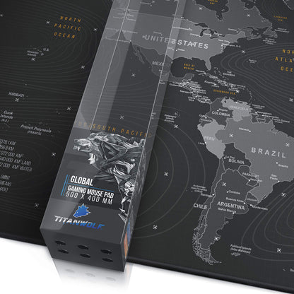 TITANWOLF World Map XXL Speed Gaming Mouse Pad Mouse Mat - 900 x 400 x 3mm - XXL mousepad - Table mat large size - improved precision and speed - Design Planisphere