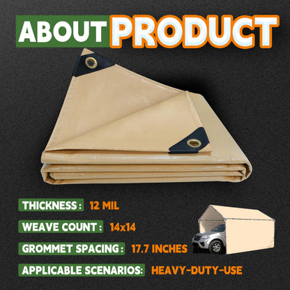 RAINDEWAY 20x40 Feet Heavy Duty Tarp,12 Mil Tan Waterproof Poly Tarp Cover,UV Resistant,Weatherproof,Durable,Multipurpose Tarps with Grommets and Reinforced Edges