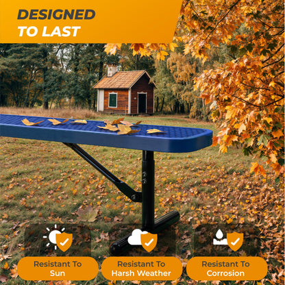 OUTTANS Heavy-Duty Outdoor Metal Bench, Thermoplastic-Coated, Portable, Weatherproof, Commercial-Grade for Parks, Gardens, Patios, Stores & More (8 Ft - Portable, Blue)