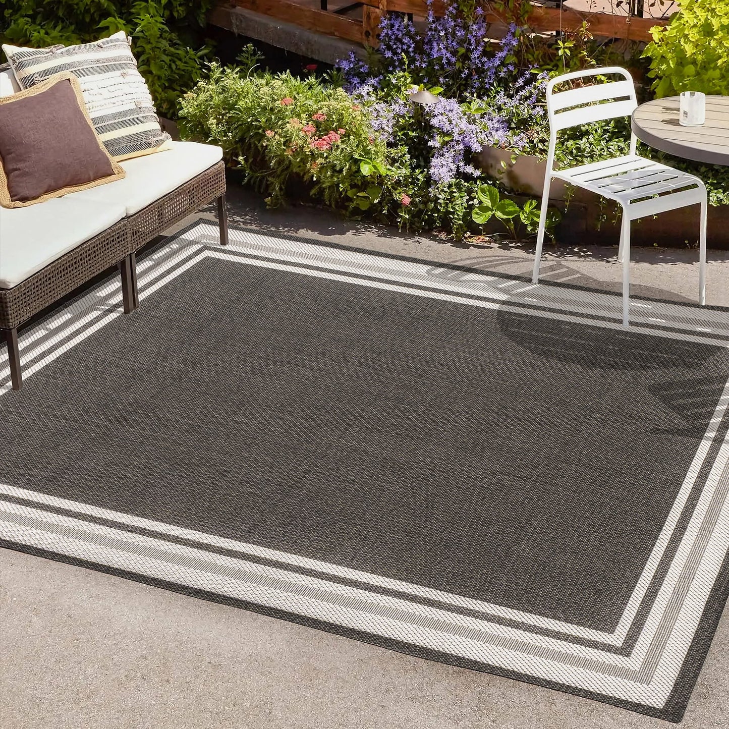 JONATHAN Y Border Stripe Indoor Outdoor Area Rug 8X10 Black/Cream, James Modern for Backyard, Patio, Porch, Easy-Cleaning, High Traffic, Pet-Friendly, Non-Shedding (SMB201C-8)