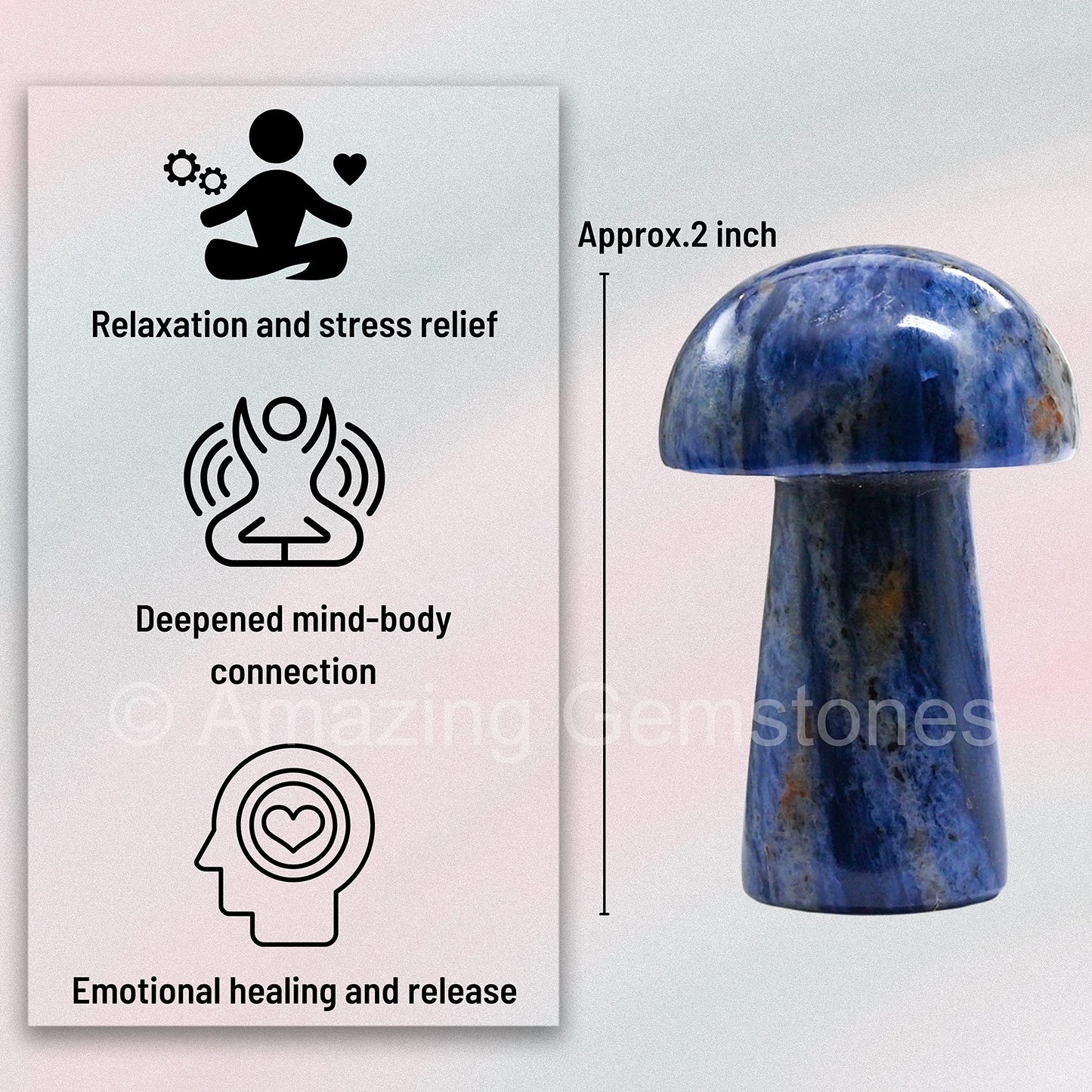 Amazing Gemstone Sodalite Crystal Mushroom Decor Aesthetic Small Crystals - 2" Little Mushroom Decorations for Home, Office, Room Table Mini Crystals Stone Mushrooms DIY Gifts