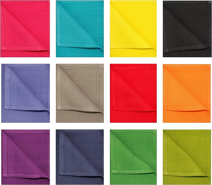 Cotton Craft 12 Pack Multicolor Kitchen Towels 16x28 Inches- Pure Cotton
