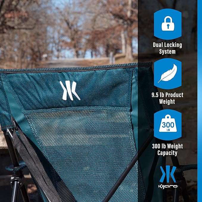 Kijaro Dual Lock Portable Camping Chairs - Enjoy the Outdoors with a Versatile Folding Chair, Sports, Outdoor & Lawn - Dual Lock Feature – Cayman Blue Iguana
