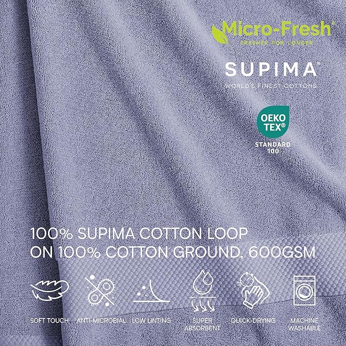 Lacoste Heritage 100% Supima Cotton Hand Towel, Light Denim, Premium Super Soft