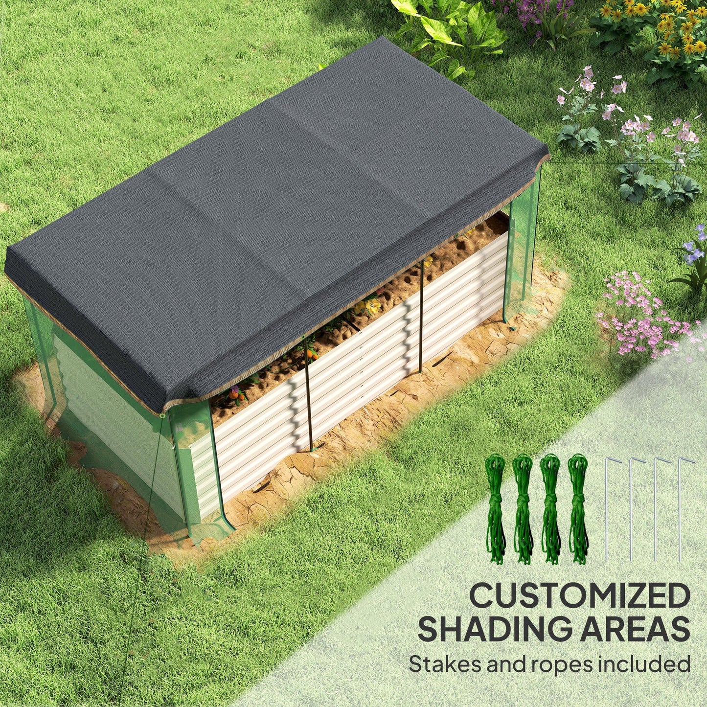 Outsunny 7.3 x 3.4 x 2 ft Galvanized Raised Garden Bed with Crop Cage Plant Protection Net and Shade Cloth Roof, Metal Planter Box with Cover for Vegetables, Flowers, Herbs, Beige
