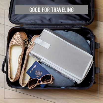 Under Bed Shoe Storage Organizer - TEAR-RESISTANT Heavy Duty 600D Material - Fits All Styles Men's and Women's Shoes, Up to 16 Pairs - Extra-Strong Zipper - Grey - Perfect for College Dorms