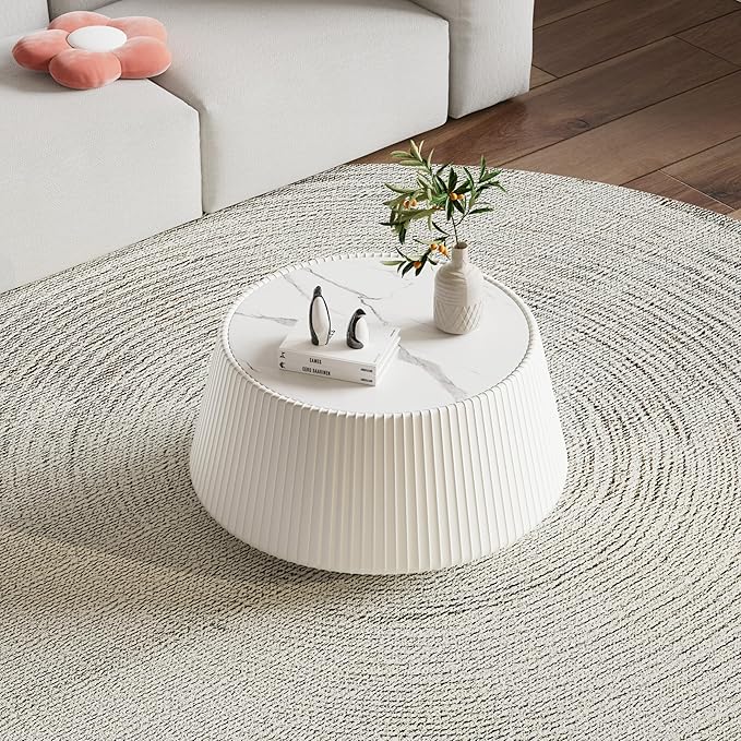 26.77" Marble Coffee Table, Modern Cup Shaped Coffee Table