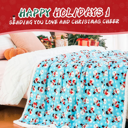 Ramees Christmas Throw Blanket, Christmas Decorations Blankets and Throws, Fuzzy Cozy Soft Warm Fleece Sherpa Winter Holiday Blanket for Bed Couch Sofa Reindeer Snowflakes