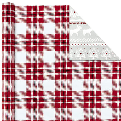 Hallmark Holiday Wrapping Paper Rolls - Rustic Christmas Gift Wrap Paper (Set of 3 Reversible Rolls: 120 sq. ft. ttl.) Plaid, Barn, Red Truck, Moose, Woodland Scenes