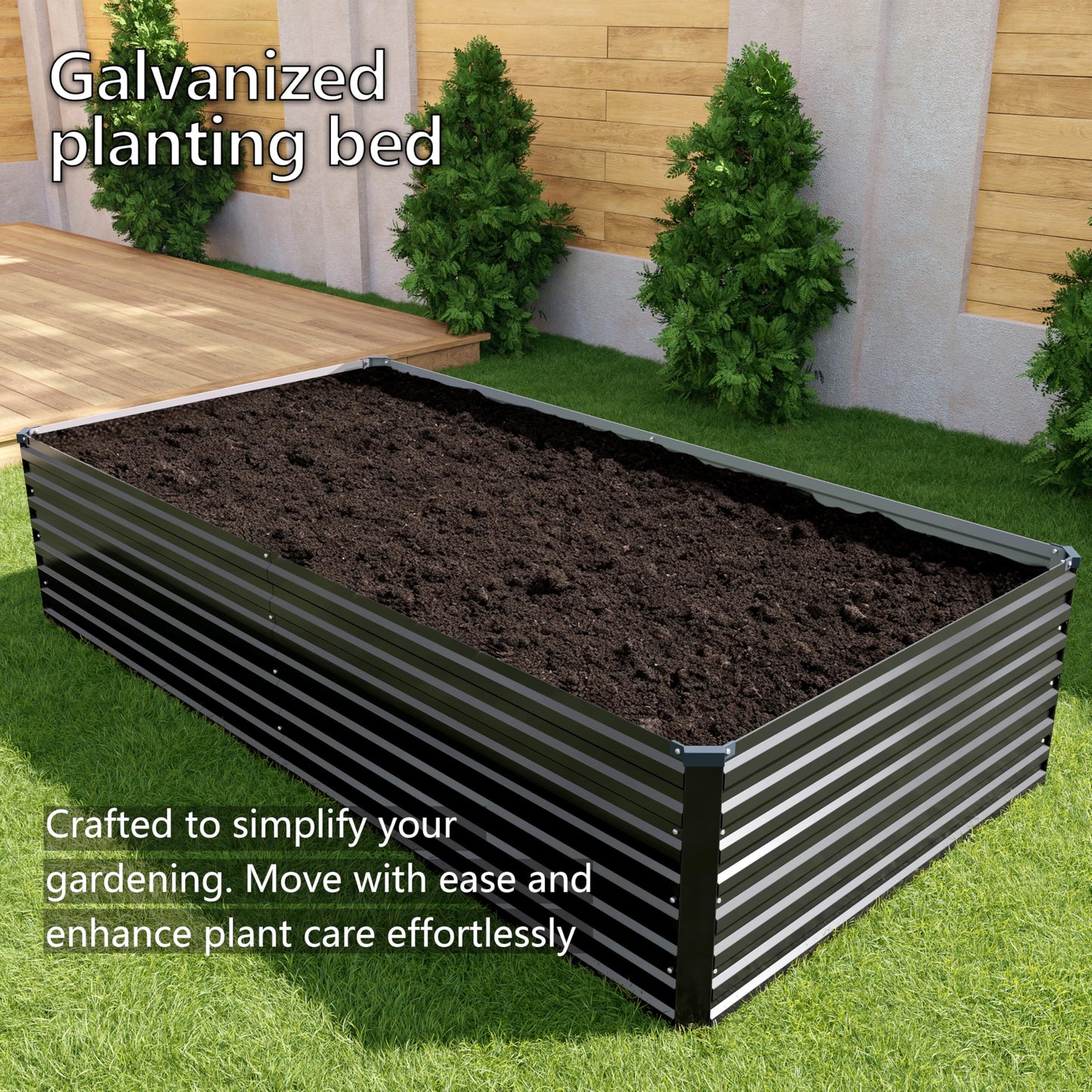 DIIYIV Galvanized Raised Garden Bed Kit Outdoor Patio,12x4x2ft Large Rectangular Metal Planter Boxes,Deep Root Box Planter for Gardening,Vegetables,Flowers,Herbs-Black