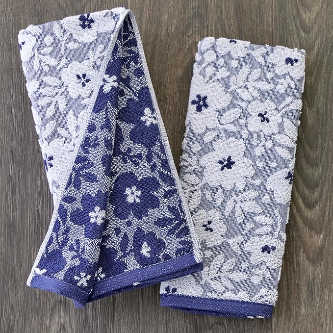 SKL Home Floral Jacquard 100% Cotton 2pc Hand Towel Set, Reversible & Decorative