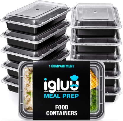 Igluu Meal Prep Containers Reusable 10 Pack 1-Compartment 828ml (28oz) BPA-Free Food Prep Containers with Airtight Lids – Durable Plastic, Stackable, Microwave, Freezer & Dishwasher Safe