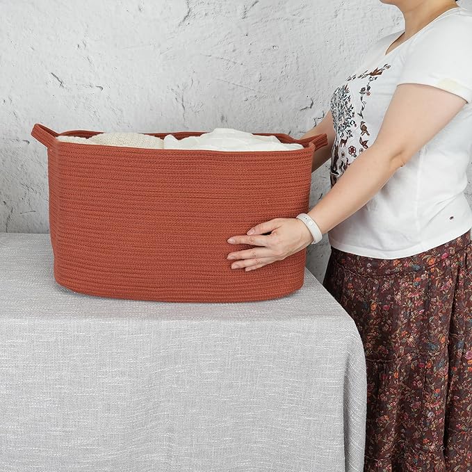 Large Rectangle Blankets Basket Living Room 22"x17"x12" Woven Cotton Rope