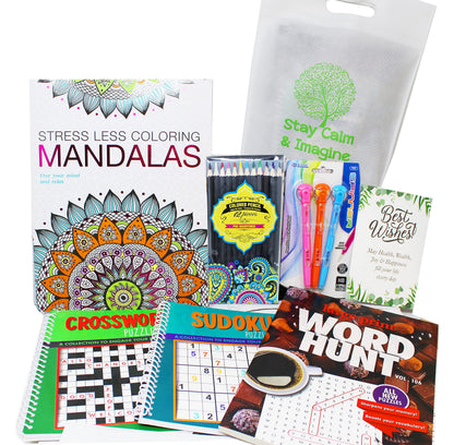 Get Well Soon Art kit home activities adult coloring books & pencils care package | Gift basket feel better soon gift for sick friend women, men, covid or after surgery for Stress relief & Relaxation