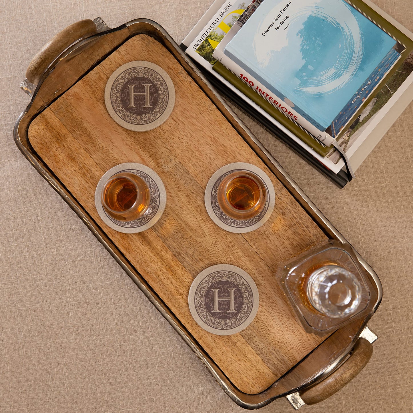 Thirstystone Monogram Letter “H” 4 Pack Sandstone Coasters Manufactured in The USA Decorative Absorbent Easily Wipes Clean