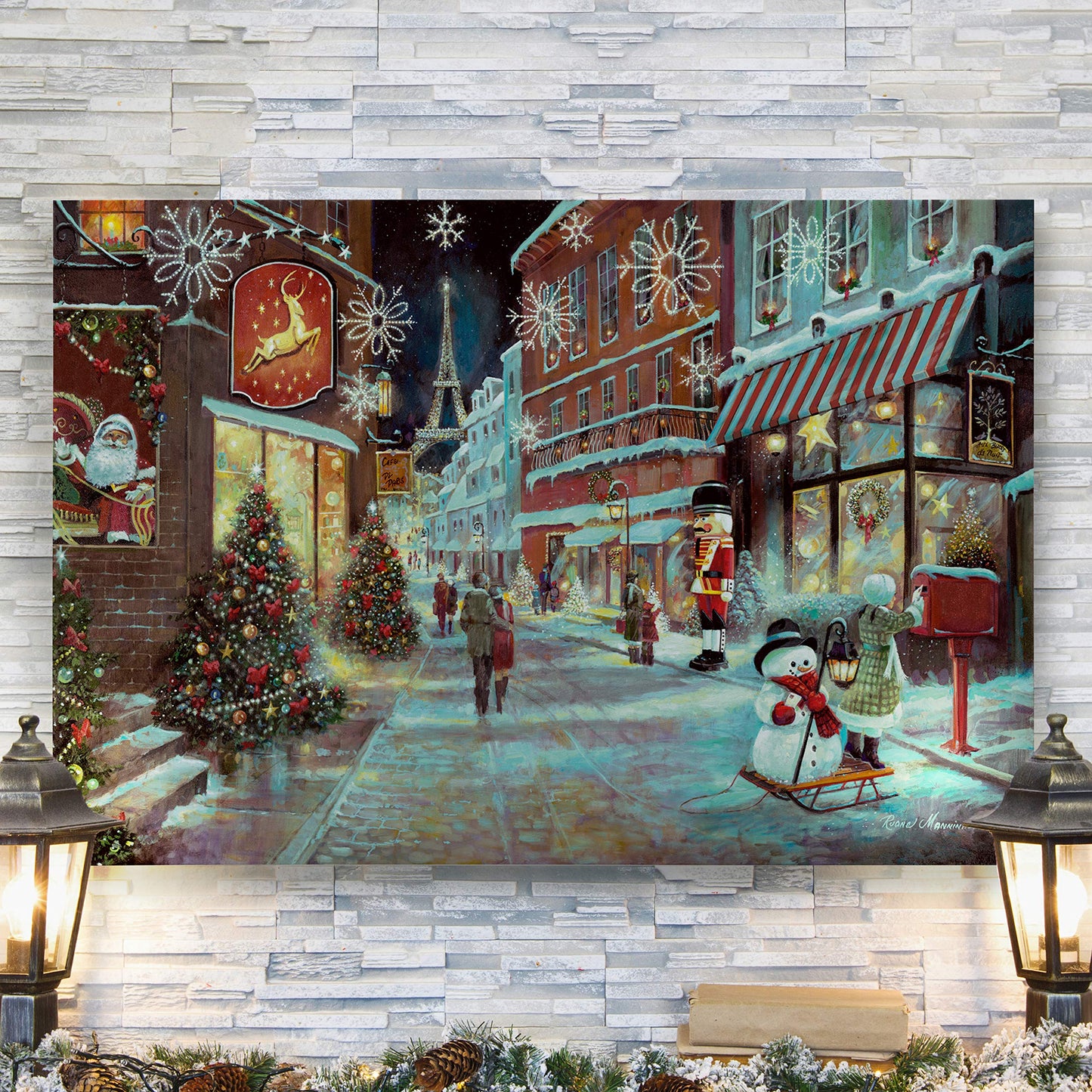 Renditions Gallery Abstract Christmas Art Prints for Home Decor Snowy Paris Christmas Wall Artwork Hanging Prints for Bedroom Dining Living Room Office Home Kitchen Wall Decor - 32"X48" LT18