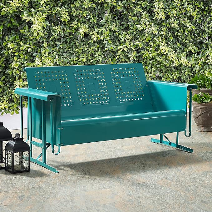 Crosley Furniture Bates Retro Metal Outdoor Sofa Glider, 3-Person Rocking Patio