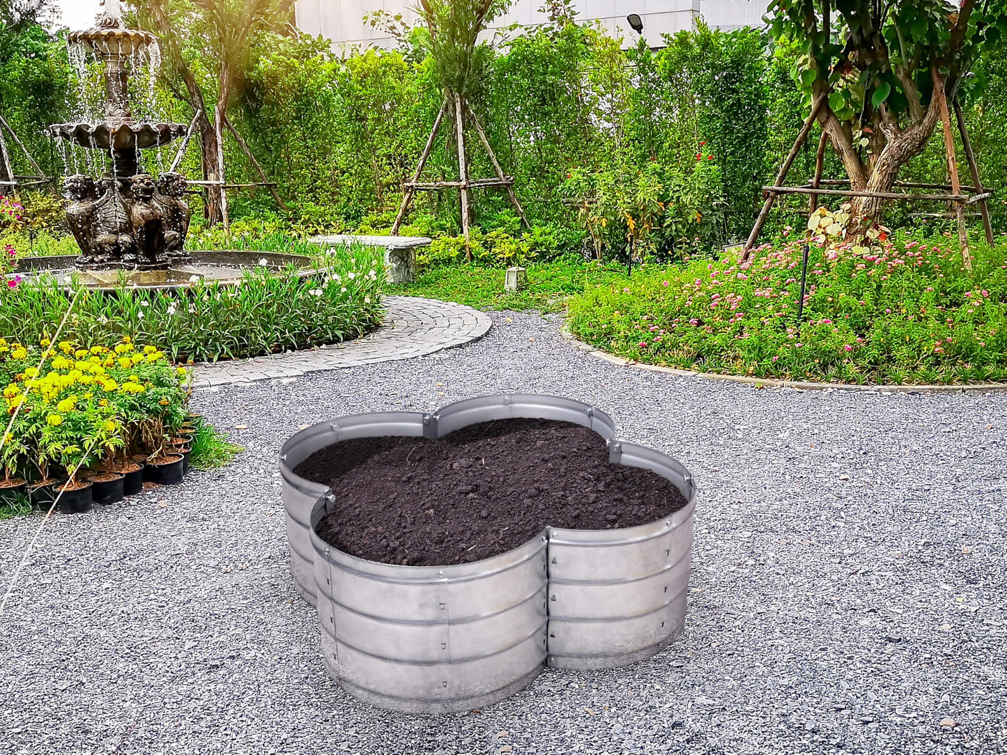 Plant & Plot Galvanized Raised Garden Beds Outdoor // 3×3×1 ft Planter Raised Beds for Gardening, Vegetables, Flowers // Large Metal Garden Box (Silver) // Patented Tool-Free Design