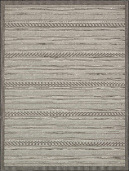 Unique Loom Outdoor Border Collection Area Rug - Lines (9' x 12' 2" Rectangle, Gray/ Silver)