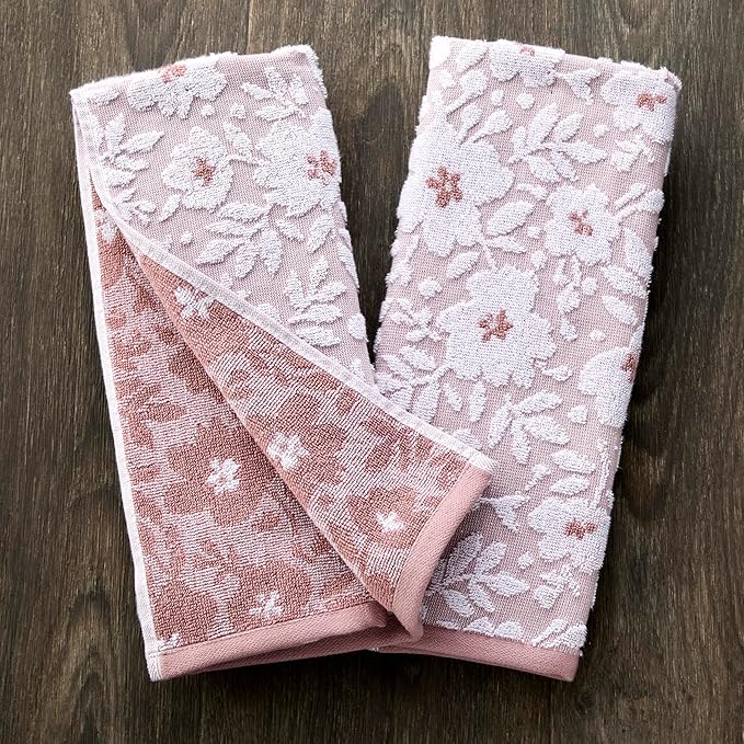 SKL Home Floral Jacquard 100% Cotton 2pc Hand Towel Set, Reversible & Decorative