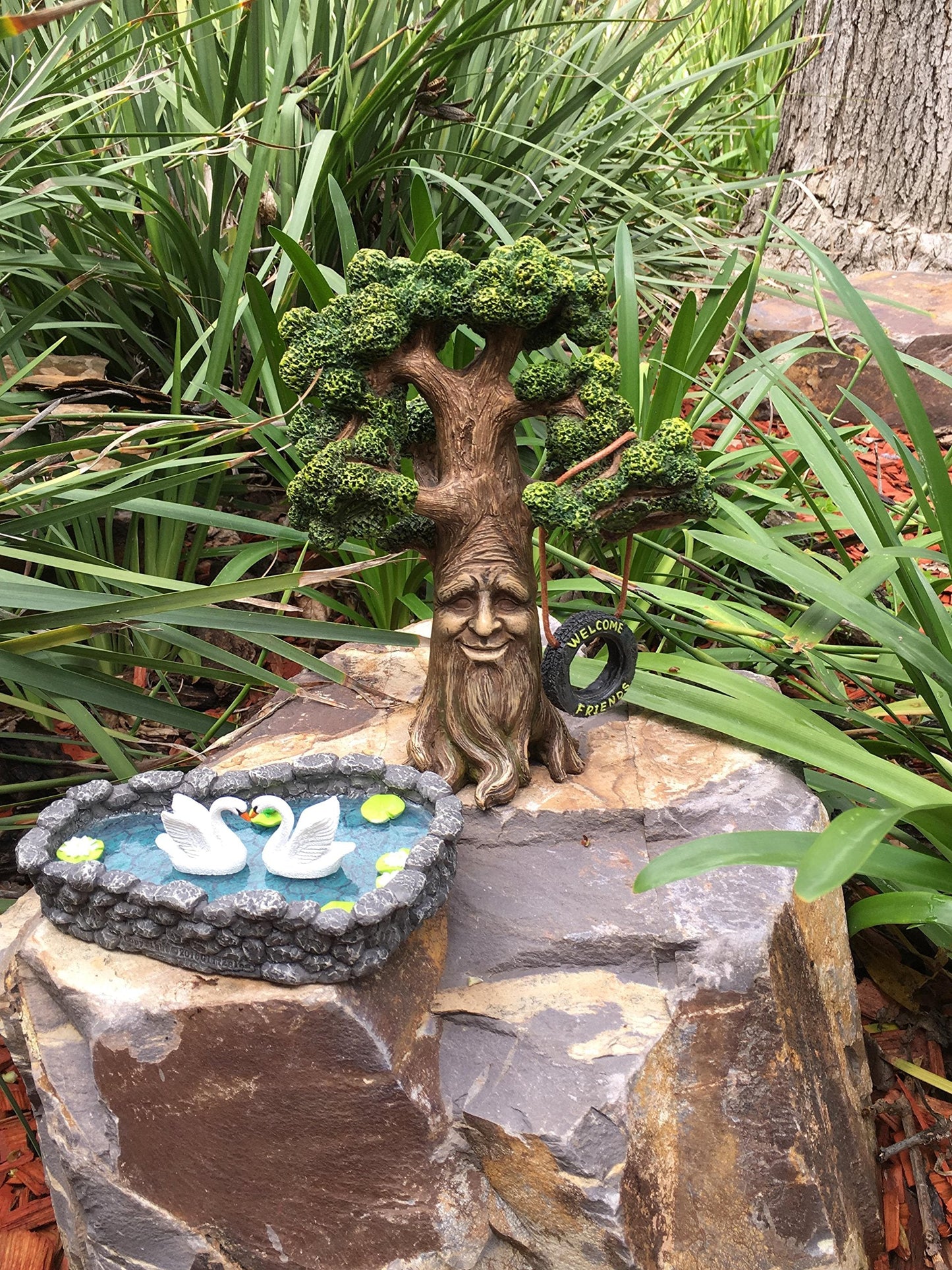 GlitZGlam Miniature Swan Pond - Love is in the Air! A Miniature Swan Pond for Miniature Fairy Garden and Miniature Garden Accessories