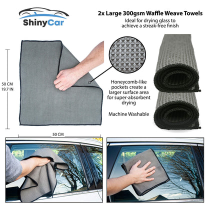 ShinyCar® UK: Premium Car Cleaning Kit with Bag - Professional Washing & Detailing Set, Includes Wash Mitts, A Game-Changing Microfibre Drying Towel, Waffle Cloths & Trio Of Brushes For A Deep Clean