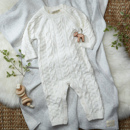 Hope & Henry Baby Organic Cable Knit Sweater Romper, 0-3 Months, Soft White