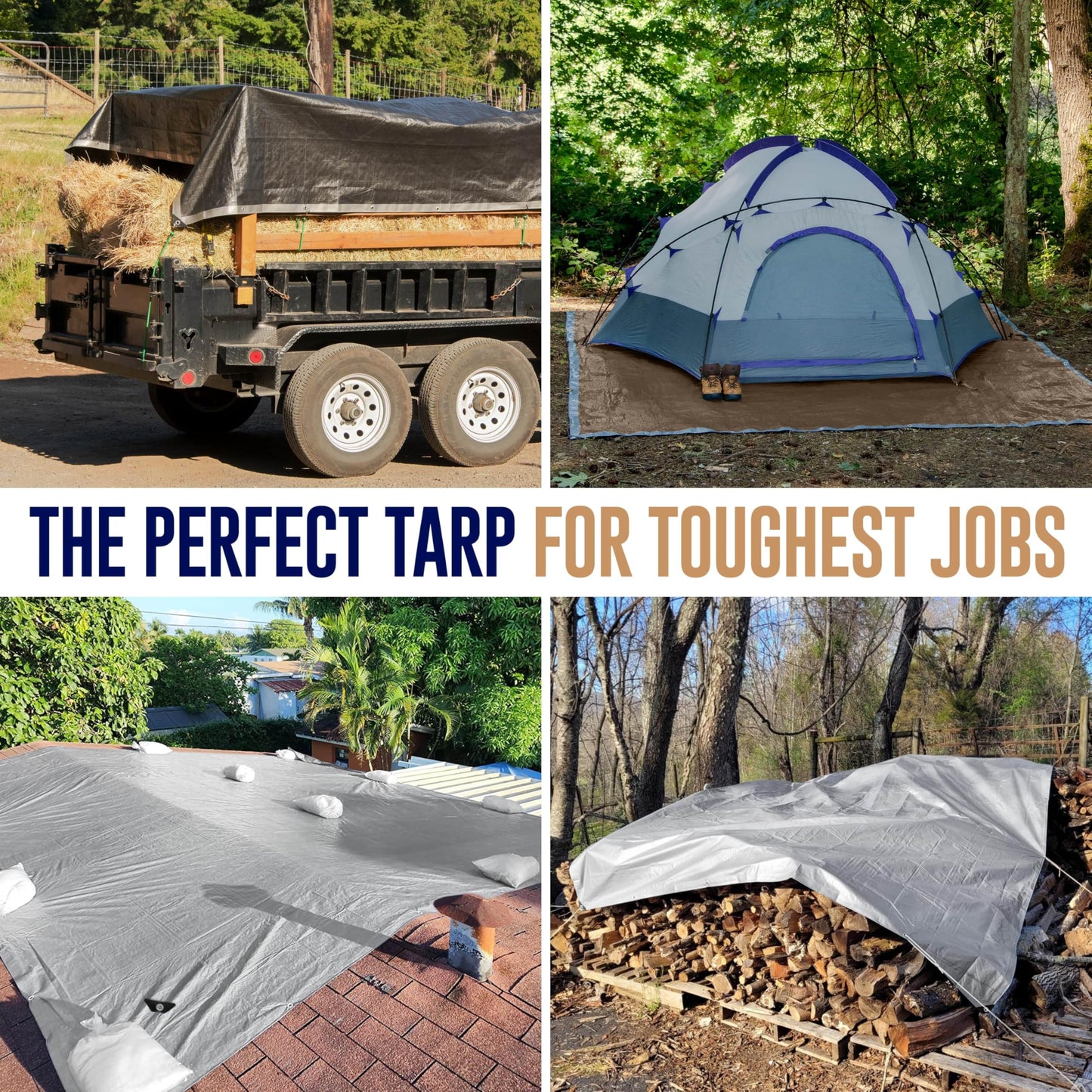 20x40 Tarp Heavy Duty, Large Tarp Waterproof - 10 Mil Extra Thick, UV Resistant, Grommets Every 18" - Outdoor Waterproof Plastic Poly Tarpaulin, Camping, Pool, House Roof Rain Cover (Silver/Brown)