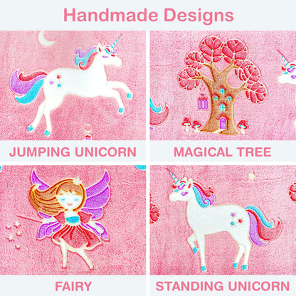 Glow in The Dark Unicorn Blanket for Girls – Soft Pink Fleece Throw. Great Christmas, Birthday, Baby, Toddler Unicorn Gifts for Girls, Fairy, Butterfly, Stars. Bright Long-Last Glow