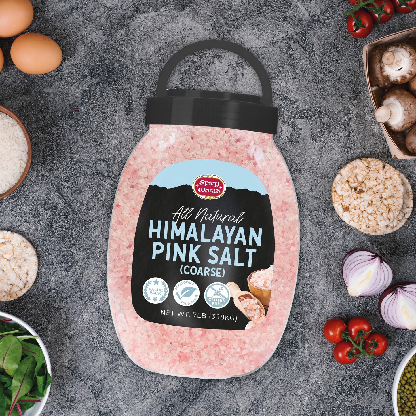 Himalayan Pink Salt Coarse Grain 7LB Jar - Pure & Natural | Mineral-Rich | Ideal for Grinder Refills, Cooking & Seasoning - By Spicy World