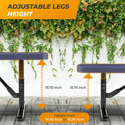 OUTTANS Heavy-Duty Outdoor Metal Bench, Thermoplastic-Coated, Portable, Weatherproof, Commercial-Grade for Parks, Gardens, Patios, Stores & More (8 Ft - Portable, Blue)