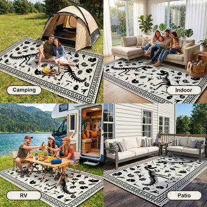 CircleRoad RV Outdoor Rug 9x18 Waterproof Patio Rug Mat with 4 Stakes UV Resistant Reverisble Plastic Straw Outdoor Rug with Carry Bag for RV Camping Picnic Beach Backyard
