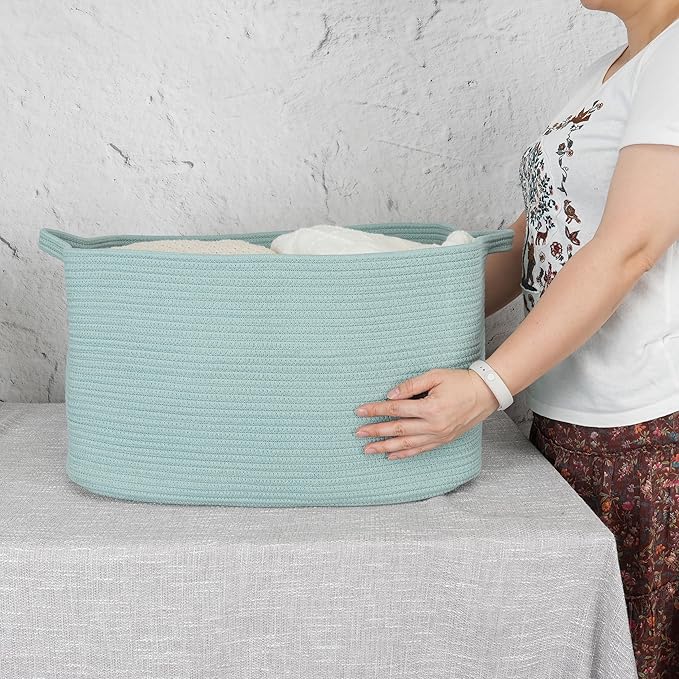 Large Rectangle Blankets Basket Living Room 22"x17"x12" Woven Cotton Rope