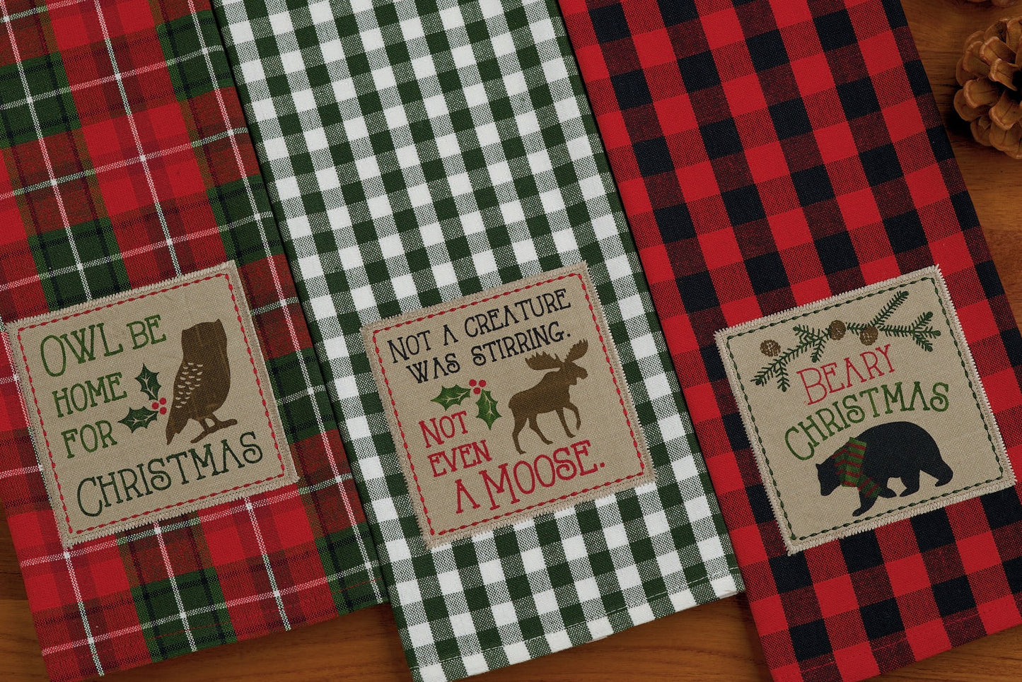 DII Holiday Kitchen Towels Embroidered Dish Towel Set, 18x28, Cabin Christmas, 3 Piece