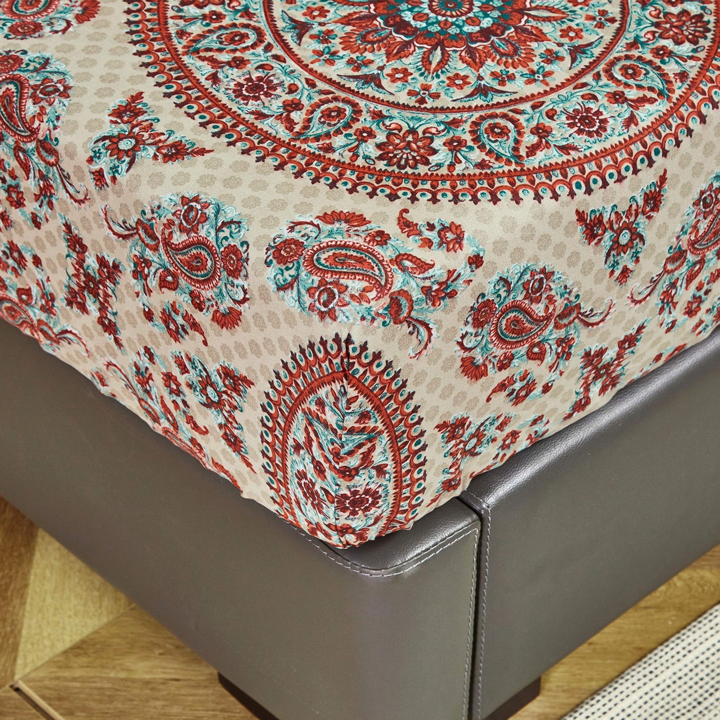 Tache Bohemian Mandala Fitted Sheet + Pillowcases - Retro Vintage Rustic Boho Chic Medallion Paisley Boteh 15-inch Deep Pocket Bed Sheet, 3 Piece Set, King