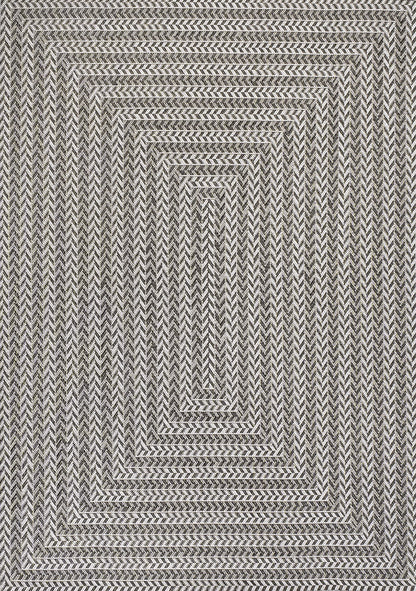 JONATHAN Y Concentric Squares Indoor Outdoor Area Rug 8X10 Black/Light Gray, Chevron Modern for Backyard, Patio, Porch, Easy-Cleaning, High Traffic, Pet-Friendly, Non-Shedding (SMB206B-8)