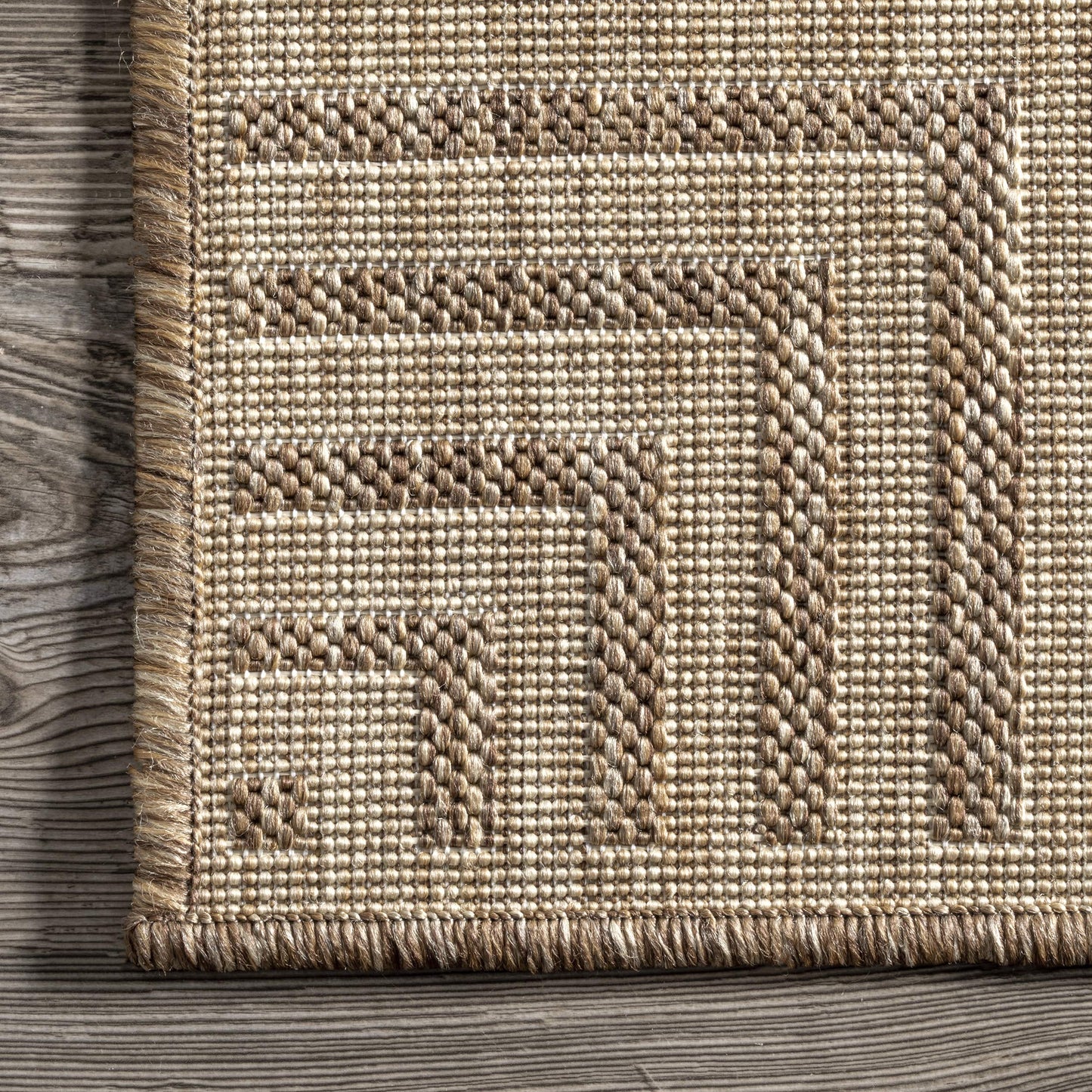 Nuloom Asha Light Brown/Ivory, 6'7" x 9', Casual, Striped Border, Soft and Cozy, High Traffic, Easy Clean, Durable Area Rug for Indoor/Outdoor Patio, Deck, Porch, Garden, Courtyard