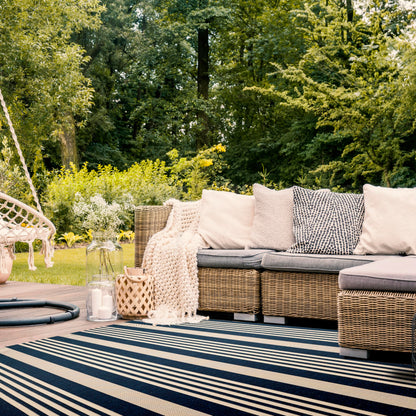 SAFAVIEH Courtyard Collection 8' x 10' Navy/Beige CY6062 Stripe Indoor/ Outside Waterproof Easy cleansingPatio Backyard Mudroom Area Mat