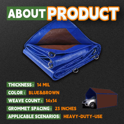 RAINDEWAY Tarp 20x25 Feet Tarps Heavy Duty Waterproof with D-Rings, Reinforced Corners and Edges,UV Resistant,Multipurpose Poly Tarp for Roof,Wood,Camping,Blue/Brown