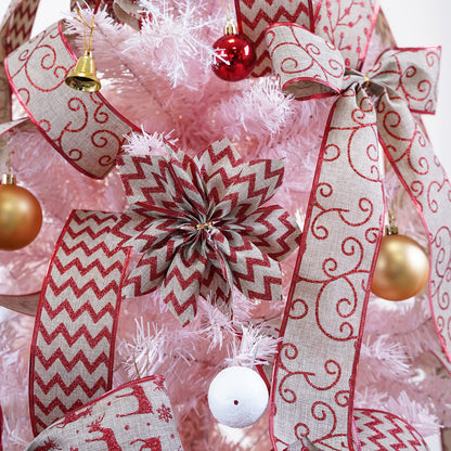 MEEDEE Christmas Ribbon Set - Wired Burlap 2.5 Inch 6 Rolls 36 Yards Red Glitter for Tree Garland, Wreaths, Tree Topper, Bow Making